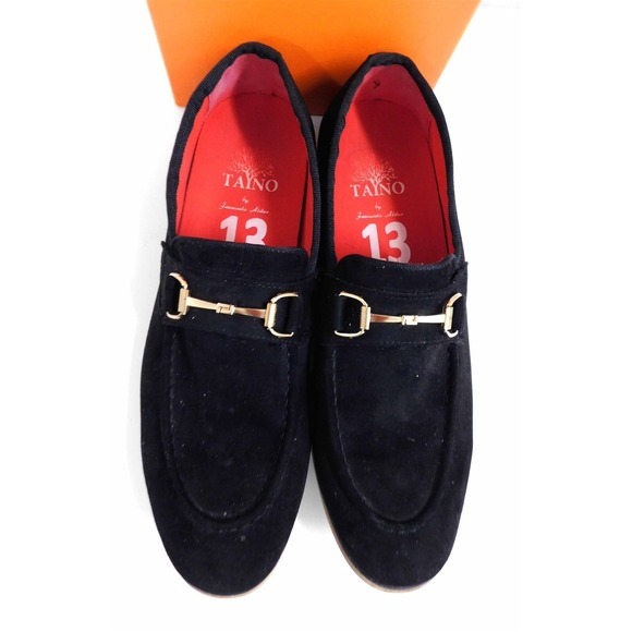 Tayno Caprio‎ Black Suede Gold Bit Slip on Loafers sz 13 main image 4